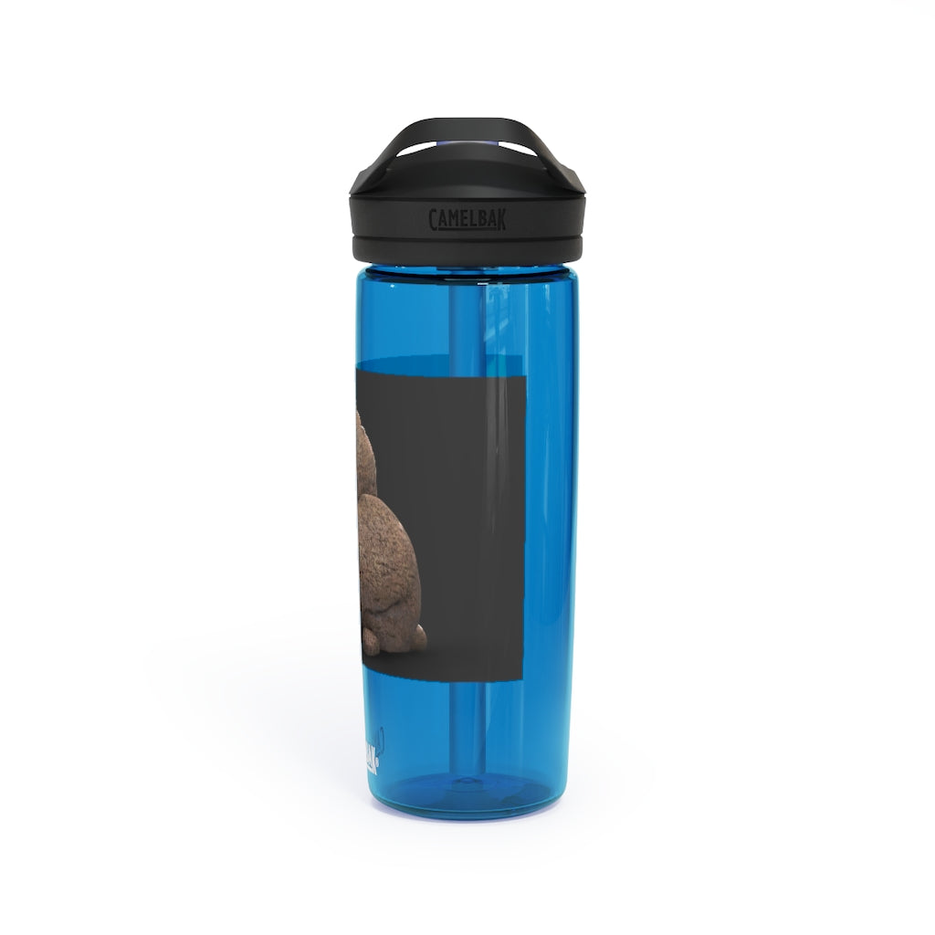 Rocks CamelBak Eddy® Water Bottle in 20oz and 25oz sizes, showcasing its durable Tritan™ material and spill-proof design.